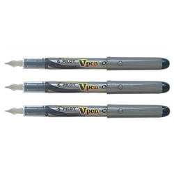Lot de 3 Stylos Plume Jetables PILOT V-Pen - Noir - Pointe moyenne - Corps argent