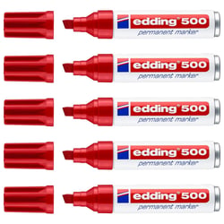 Lot de 5 marqueurs permanents - EDDING - Corps aluminium - Rouge - Pointe biseautée 2-7 mm