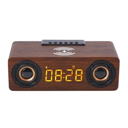 Enceinte Bluetooth Bois Multifonction Recharge Sans Fil Alarme 6W Marron YONIS