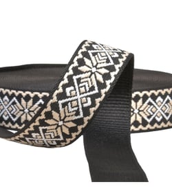 Sangle fleurs ethnique 38mm noir/beige au mètre