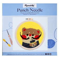 Figured'Art Punch Needle Kit Complet pour Adultes et Enfants - Chat aux grandes Moustaches - Parfait pour Débutant. Set prêt à broder taille 20x20cm avec cadre circulaire