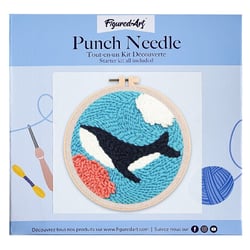 Figured'Art Punch Needle Kit Complet pour Adultes et Enfants - Orque dans la Mer - Parfait pour Débutant. Set prêt à broder taille 20x20cm avec cadre circulaire