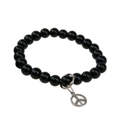 Bracelet Onyx Perles rondes 8 mm et Breloque Paix - Omsaé
