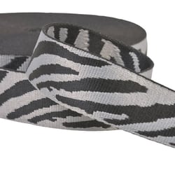 Bobine 14,5m sangle imprimé animalier zèbre 38mm gris noir