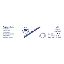 Boite 100 reliures spirales plastique 10mm - Noir - Exacompta
