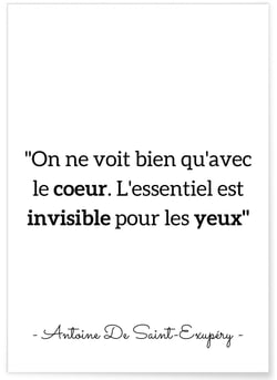 Affiche Antoine Saint-Exupéry : 'On ne voit bien qu'avec le coeur...' | A3 : 29,7x42cm