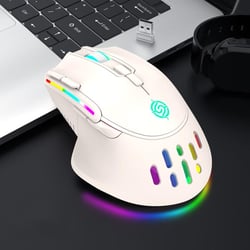 Souris Gamer Sans Fil RGB 3200DPI 9 Boutons Rechargeable Plug-and-Play Blanc YONIS