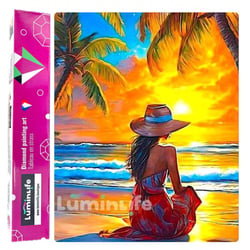 Diamond Painting Broderie Diamant LUMINLIFE 40x50cm, 100% strass, diamants ronds - Dame et palmiers