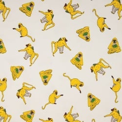 Tissu Jersey Coton Singes jaunes et oiseaux sur fond Blanc