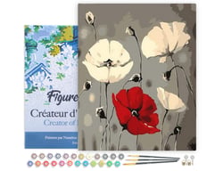 Peinture par Numéro Figured'Art avec Cadre - Fleurs rouge et blanches - Kit de Loisir Créatif DIY Numéro d'Art - 40x50cm toile tendue sur châssis