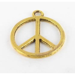 MégaCréa - Breloque en métal Grand peace and Love Doré 2 cm (10 pièces)