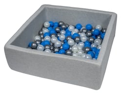 Piscine à balles pour enfant, dimensions: 90x90 cm + 150 balles perle, bleu, argent - Velinda