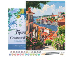 Peinture par Numéro Figured'Art avec Cadre - Vue sur le fleuve à Porto - Kit de Loisir Créatif DIY Numéro d'Art Complet - 40x50cm toile tendue sur châssis