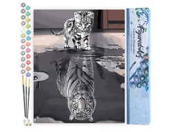 Peinture par Numéro Figured'Art - Chaton Reflet Tigre - Kit de Loisir Créatif DIY Numéro d'Art Complet - 40x50cm sans châssis en bois