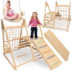 Aire de jeux Interieure en Bois 5en1 Toboggan Escalade Mamabrum MAM203, 120 cm