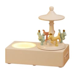 Veilleuse Carrousel Enceinte Bluetooth Bois Haut-Parleur Sans Fil LED Atmosphère Blanc YONIS