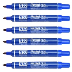 Lot de 6 marqueurs permanents - PENTEL - Pointe ogive 1,5 mm - Corps aluminium - Bleu