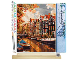 Peinture par Numéro Figured'Art - Soleil à Amsterdam - Kit de Loisir Créatif DIY Numéro d'Art Complet - 40x50cm toile roulée + châssis en bois à monter