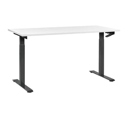 Bureau Réglable Manuellement Plateau Blanc et Structure Acier Noir 160 x 72 cm Hauteur Ajustable Assis Debout Pieds Carrés Design Moderne