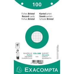 Paquet 100 fiches sous film - bristol quadrillé 5x5 perforé 125x200mm - Blanc - x 12 - Exacompta