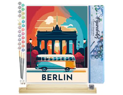 Peinture par Numéro Figured'Art - Affiche Vintage Berlin - Kit de Loisir Créatif DIY Numéro d'Art Complet - 40x50cm toile roulée + châssis en bois à monter