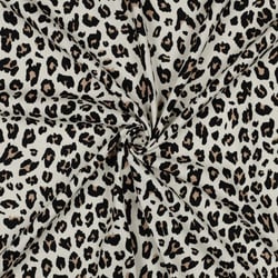 Tissu Viscose Lin imprimé Léopard Noir & Camel sur fond Ecru