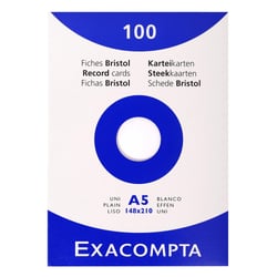 Étui de 100 fiches - bristol uni non perforé 148x210mm - Blanc - x 10 - Exacompta