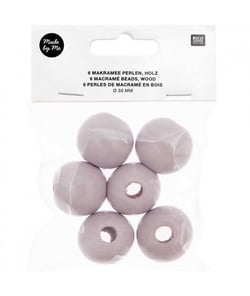Perles de macramé en bois 30mm X6 - Rico Design Gris (GRIS CLAIR)