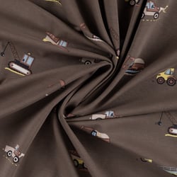 Tissu Jersey Coton imprimé Gabin engins chantier sur fond Marron