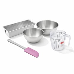 Set pâtisserie avec moule à cake acier 25 cm, 2 bols à mixer, verre mesureur et spatule Zenker