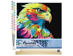 Peinture par Numéro Figured'Art - Aigle Pop Art - Kit de Loisir Créatif DIY Numéro d'Art Complet - 40x50cm toile roulée + châssis en bois à monter
