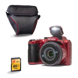 KODAK Pack Pixpro AZ255 + Carte Mémoire SD 32Go + Etui - Appareil Photo Bridge Numérique 16MP, Zoom Optique 25X, Stabilisateur, Video Full HD 1080p, Grand angle 24 mm, Ecran LCD 3 '', Pile AA - Rouge