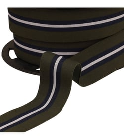 Elastique bicolore avec liseret central 32mm kaki au mètre