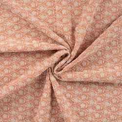 Tissu Gaze de Coton Fleurs brodées sur fond Saumon