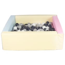 Piscine à balles carrée avec 200 balles – rose, bleu, jaune (pastel)/noir,blanc,gris - Velinda