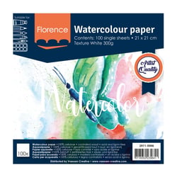 Papier aquarelle rugueux Florence - 100 feuilles - Blanc - 21 x 21 cm - 300 g/m²