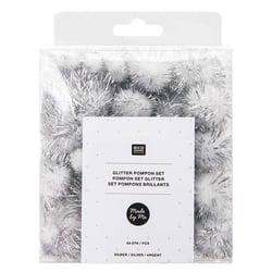 60 pompons brillants argentés