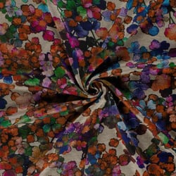 Tissu Jersey Viscose Ambrosia fleurs Orange cuivré sur fond Taupe