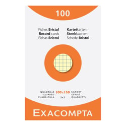 Étui de 100 fiches - bristol quadrillé 5x5 non perforé 100x150mm - Couleurs assorties - x 10 - Exacompta