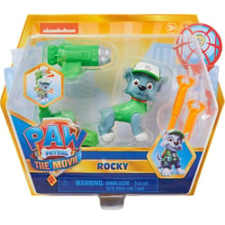 Pat patrouille rocky avec son et sac a dos transportable - figurine chien - paw patrol the movie - spin master - 20130482