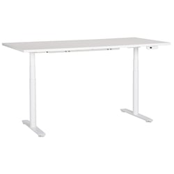 Bureau Électrique Réglable Plateau et Structure Acier Blanc 180 x 80 cm Hauteur Ajustable Assis-Debout Pieds Ronds Design Moderne