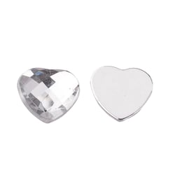 50 Perles Strass Cabochon Coeur Transparent 10 mm Acrylique à coller - Dos Argenté - Creation Diy