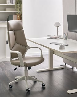Chaise de Bureau Taupe en Cuir PU Hauteur Réglable Pivotante Dossier Inclinable