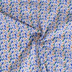 Tissu Coton imprimé Arty Otma Bleu et Vert sur fond Blanc