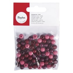 Perles en bois, mates 8mm ø, Teintes rouges, 65 pces