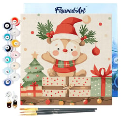 Mini Peinture par Numéros Figured'Art 20x20cm avec cadre Ours Cadeau de Fête - Petit Format