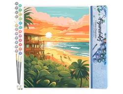 Peinture par Numéro Figured'Art - Club de plage au coucher du soleil - Kit de Loisir Créatif DIY Numéro d'Art Complet - 40x50cm sans châssis en bois