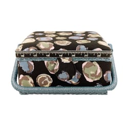 Boîte à couture 20x20x11cm bulles bleues vertes fonds noir