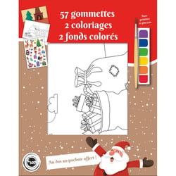 Coloriage avec peinture pinceau et gommettes Noël tradi