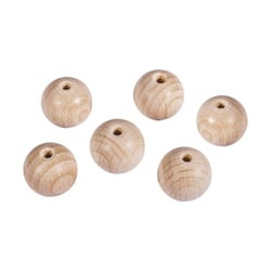 Boules en bois brut, percées, 25mm, forage 6mm, 6pces